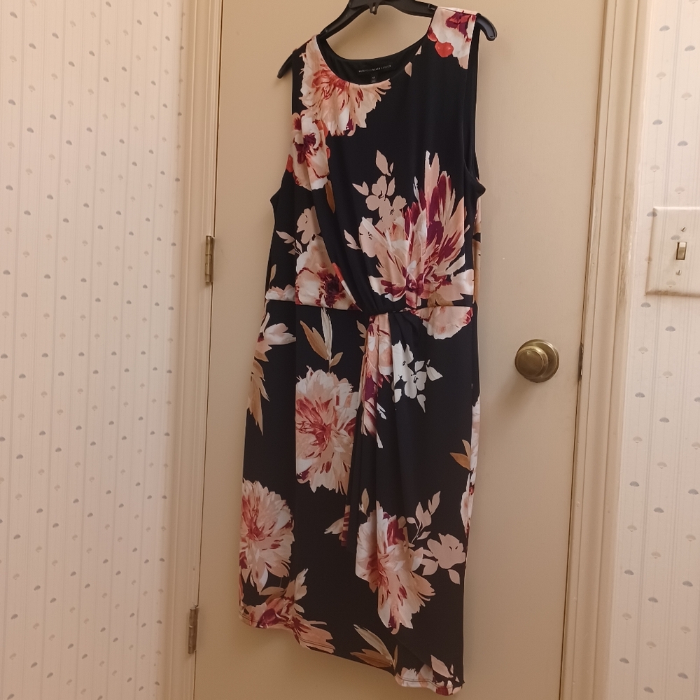 WHBM black pink floral ruched sleeveless dress XL